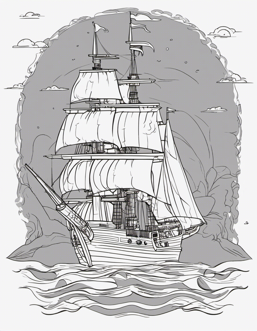 pirate ship for children coloring page