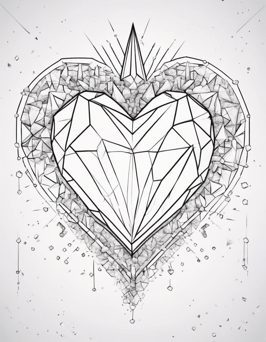 A heart made out of crystals points and towers. coloring page