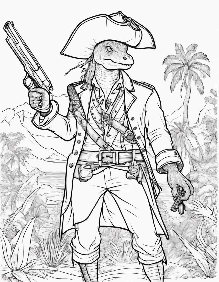 pirate dinosaur with firearms coloring page