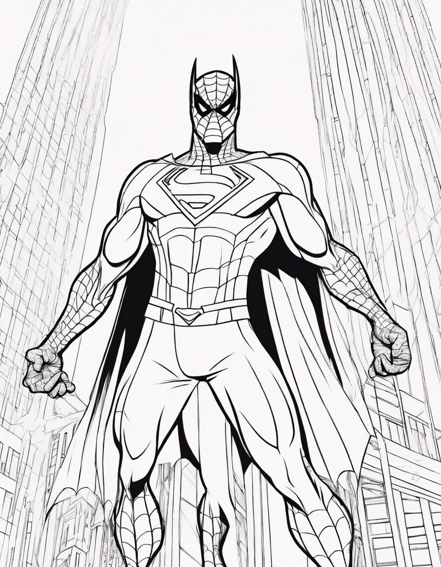 Spiderman and batman and superman  coloring page