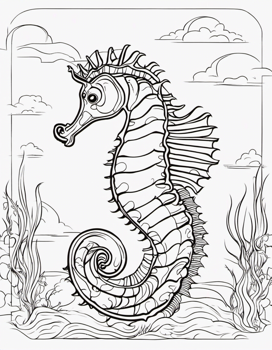 Free cartoon seahorse coloring page 2023