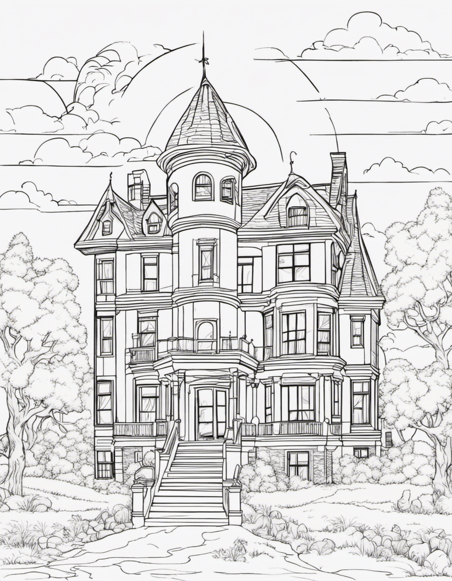 haunted house for adults coloring page