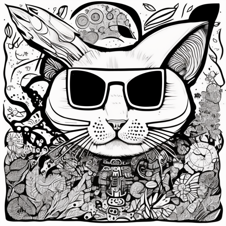 Desenhe um gato das sombras em um beco escuro, com paredes cobertas por grafites enigmáticos. A imagem deve ser em estilo realista, sem sombras coloring page