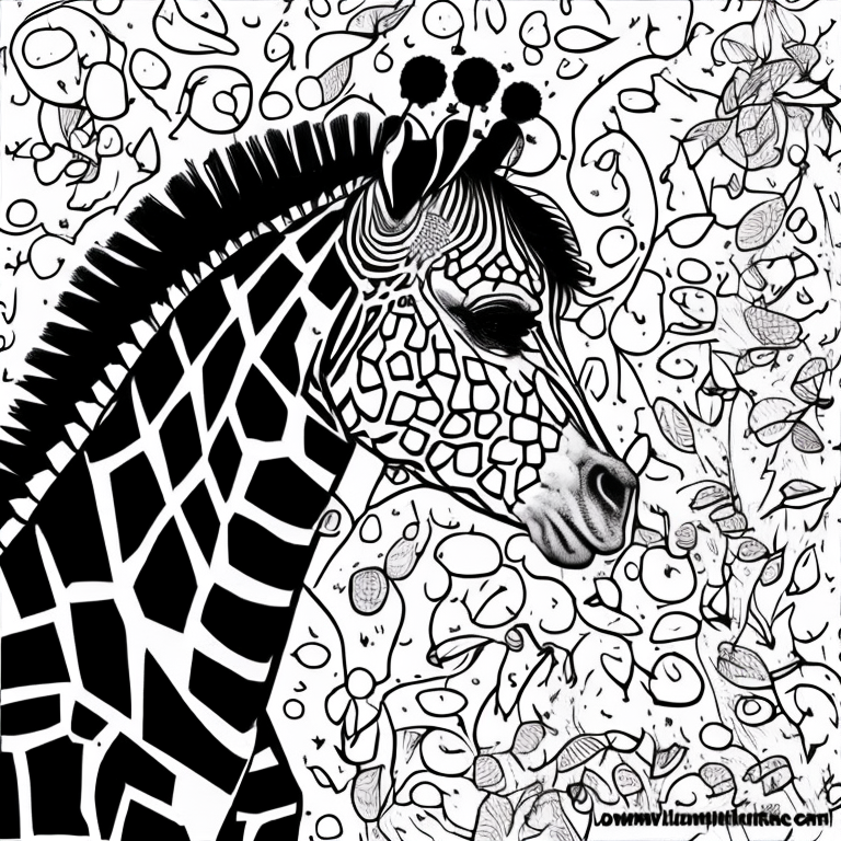 girafa preto e branco fundo branco para colorir coloring page