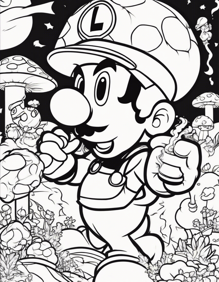 super mario an luigi smokin joints on a big mushroom coloring page