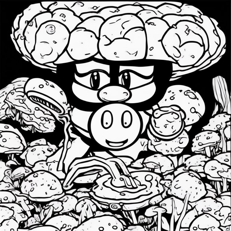 mario eating mushrooms coloring page