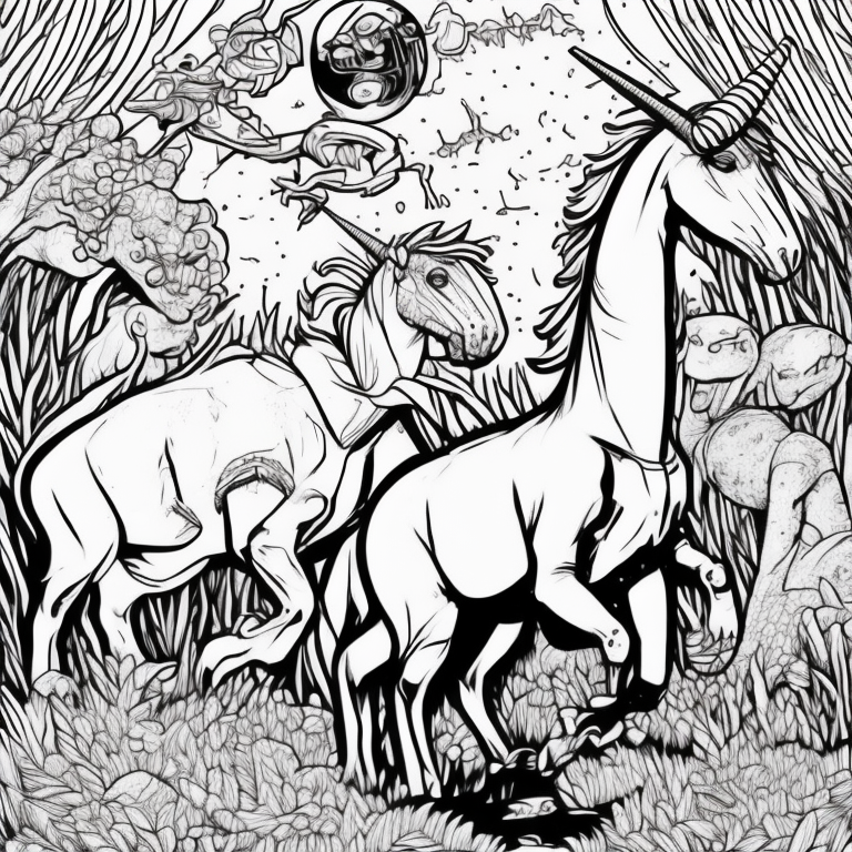 Unicorns and dinosaurs coloring page