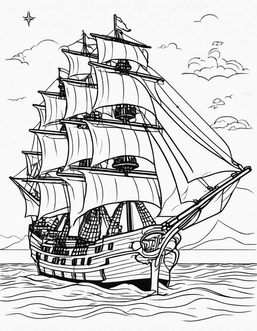 pirate ship that can be turned into color by numbers that only uses for colors coloring page