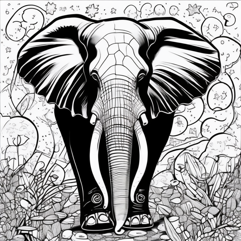 crie um elefante preto e branco para colorir