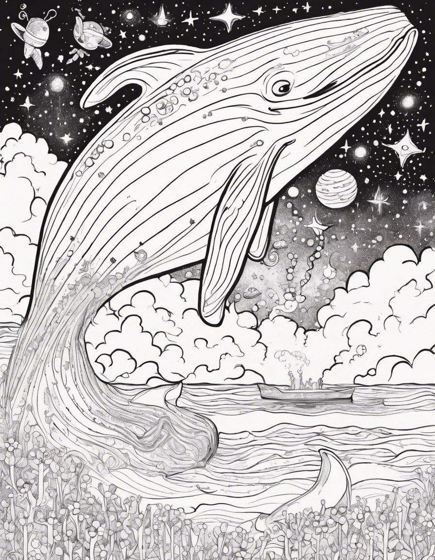  With tearful goodbyes to their newfound friends, the whale rocket blasts off, leaving a trail of shimmering stardust. As they gaze back at the vast universe, filled with wonder and memories, they know their Crayon Cosmos adventure will forever remain in their hearts. They return home, buzzing with stories and sketches, ready to inspire others to explore the wonders of the cosmos with their crayons. coloring page