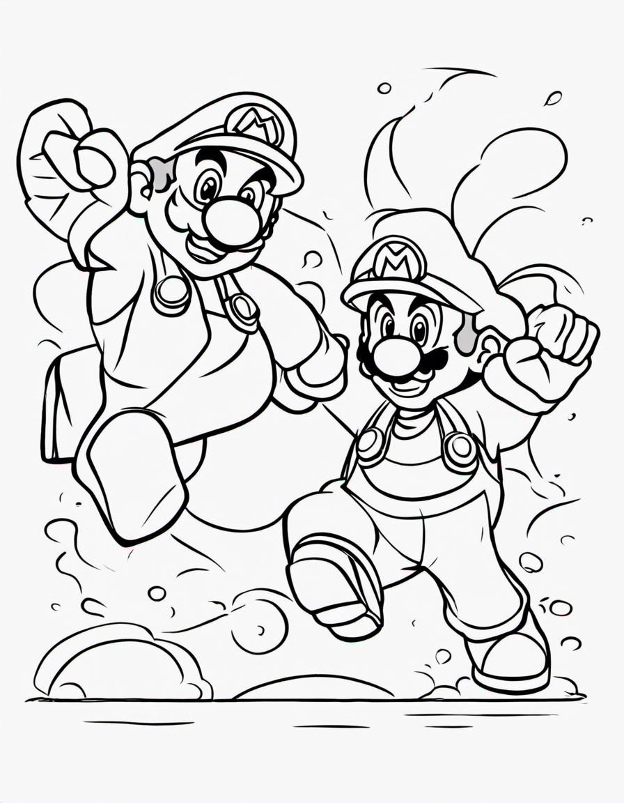 Super Mario beating up Luigi  coloring page