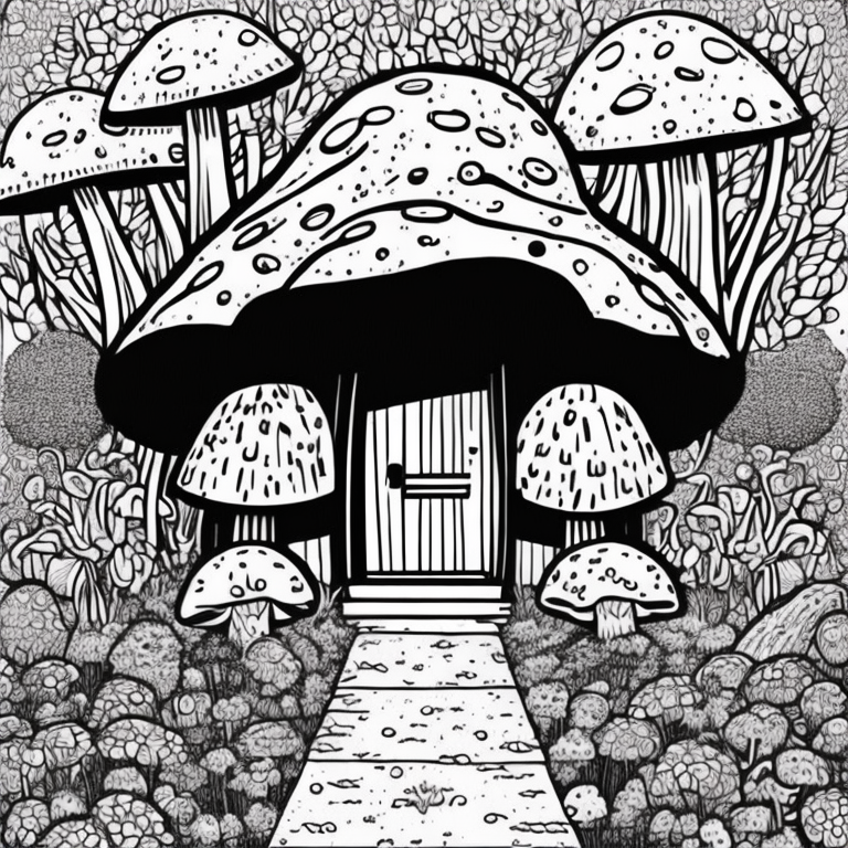 mushroom shaped house, cute coloring page