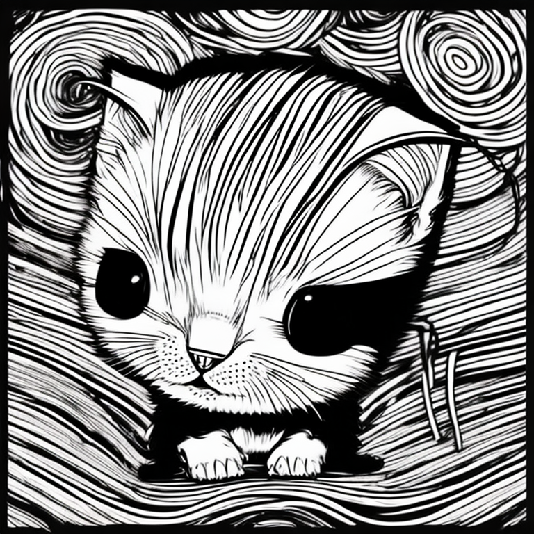 Cute kitten playing with yarn coloring page