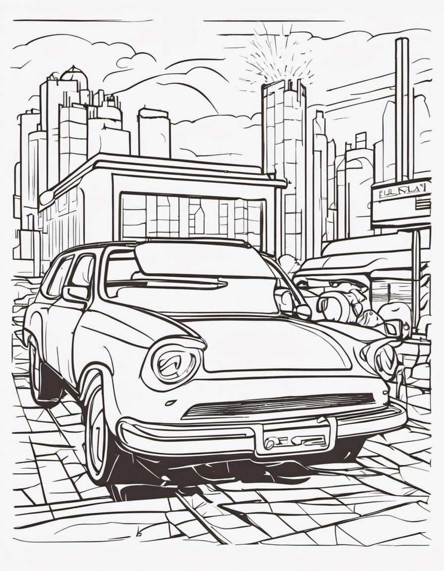 A car wash coloring page