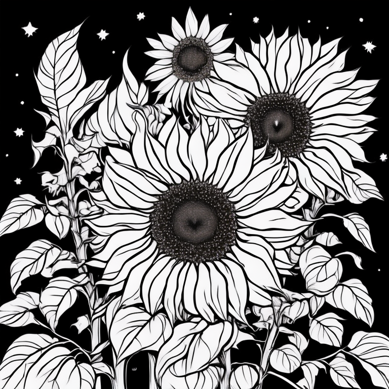 Sunflowers day time coloring page