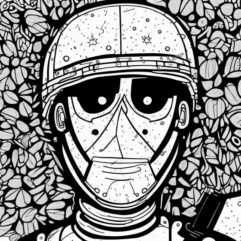 illustration of simple soldier with black skin coloring page