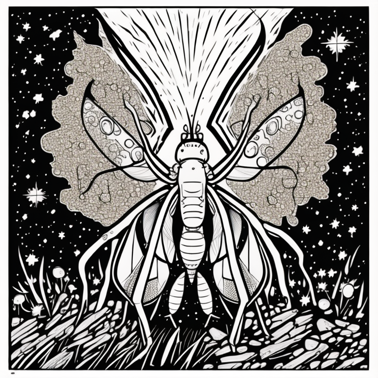 Lightning bug, mystical coloring page