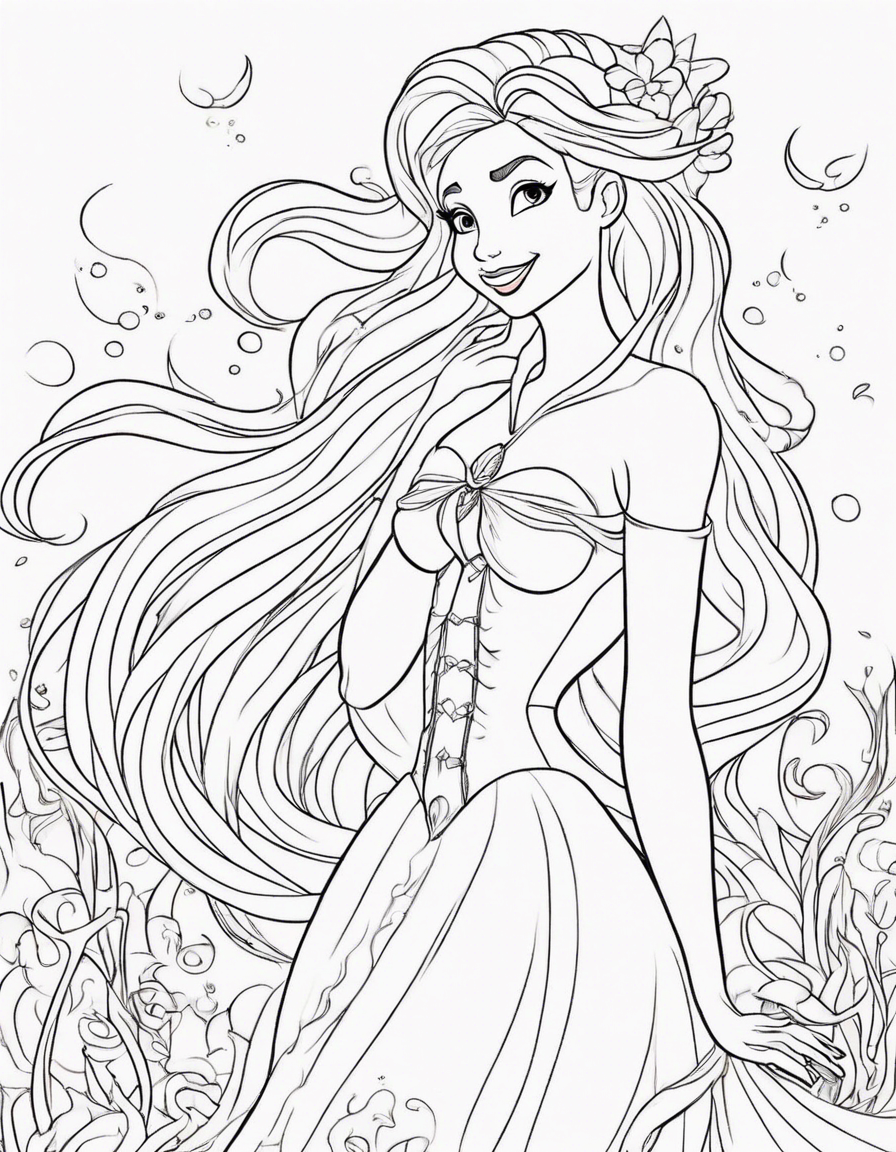 crie o desenho da sereia ariel (Disney) com fundo branco para colorir coloring page