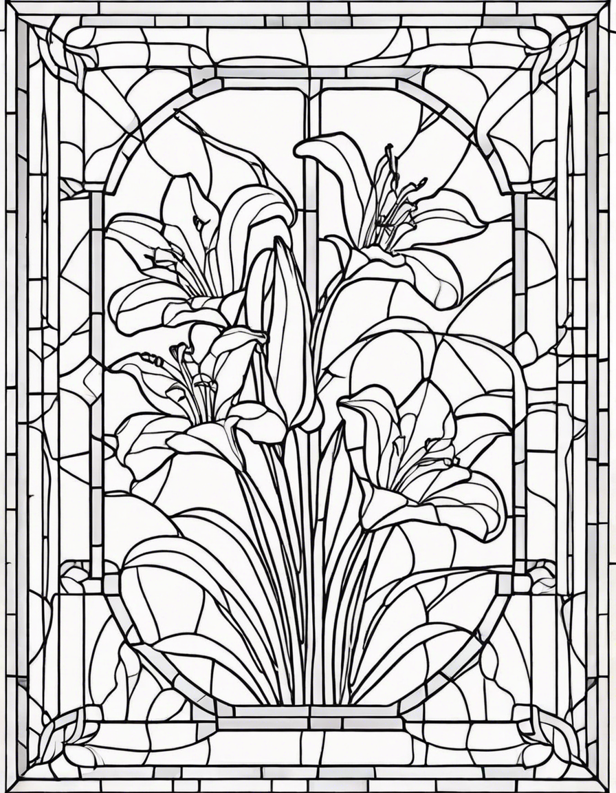 Square stained glass window with Lilys coloring page