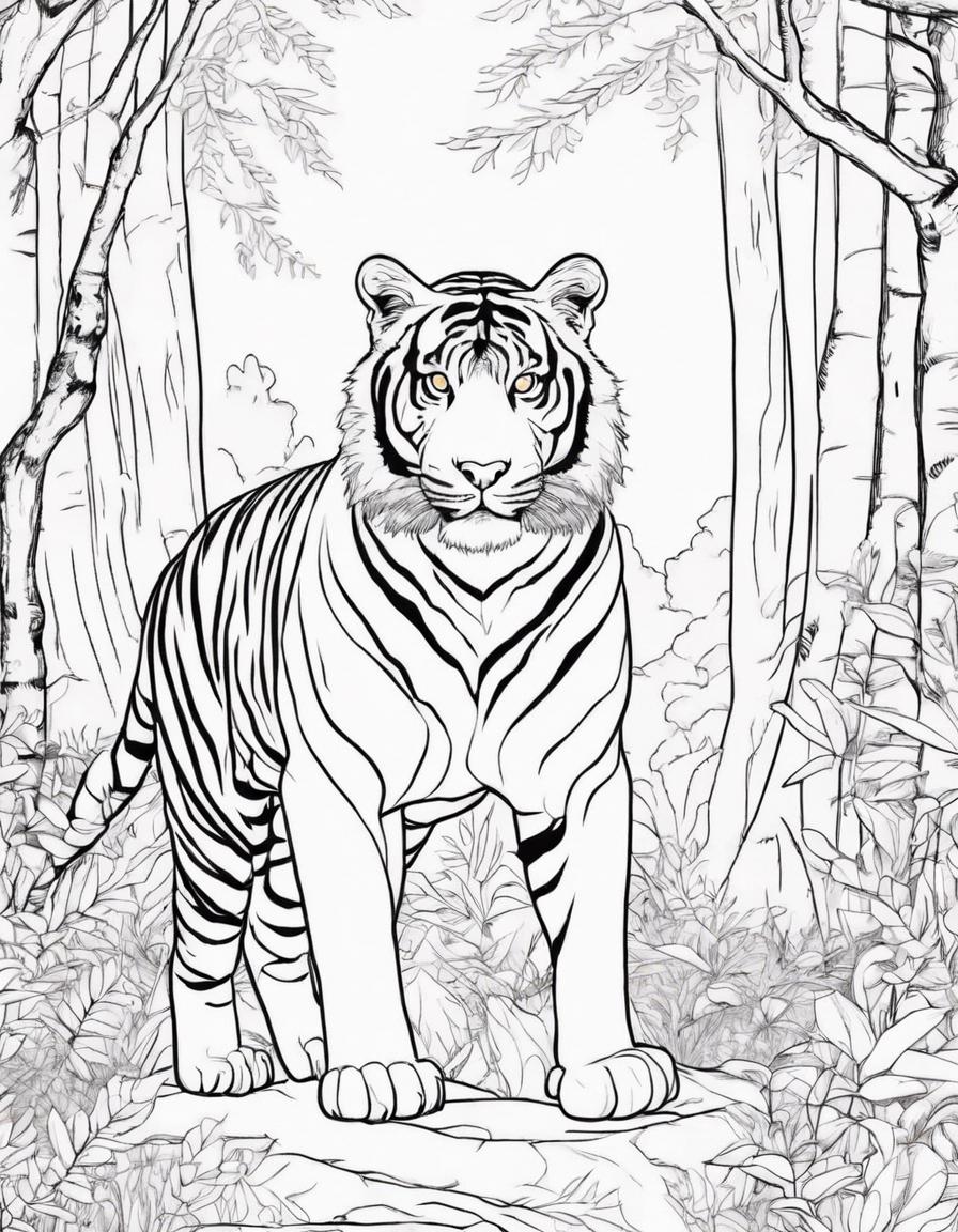 tiger in forest coloring coloring page