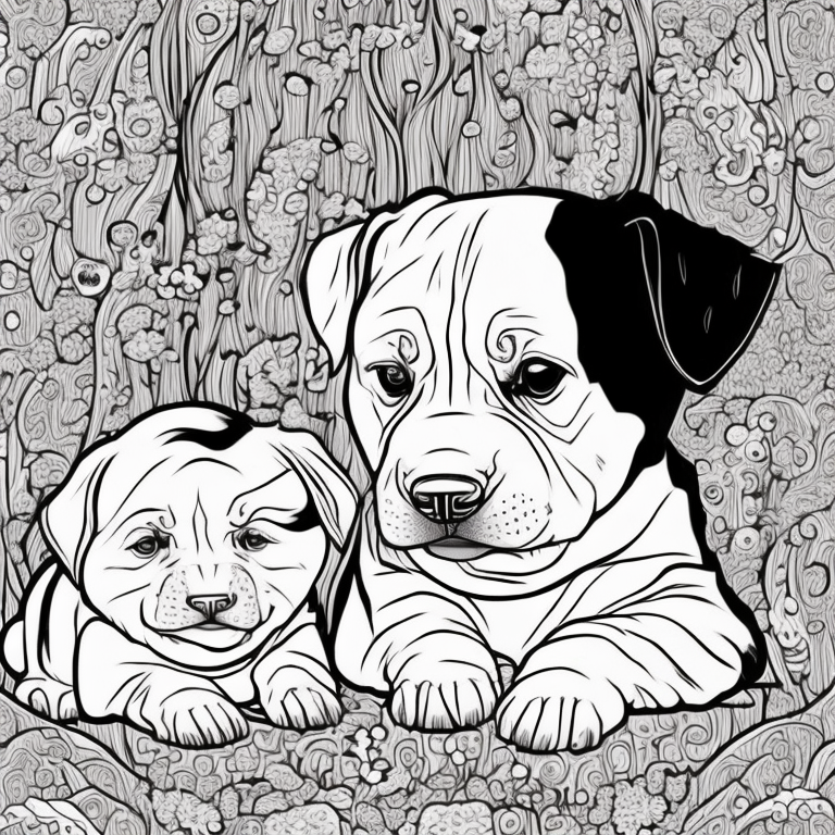 mom dog and her babies coloring page