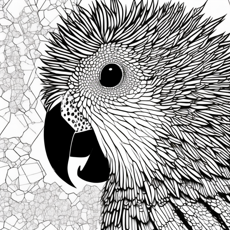 Macro, Geometric, Parrot face built out of 3-dimension coloring page