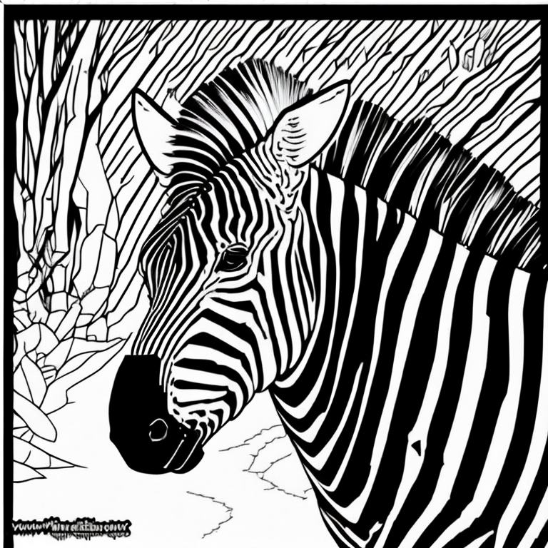 zebra preto e branco com fundo branco para colorir coloring page