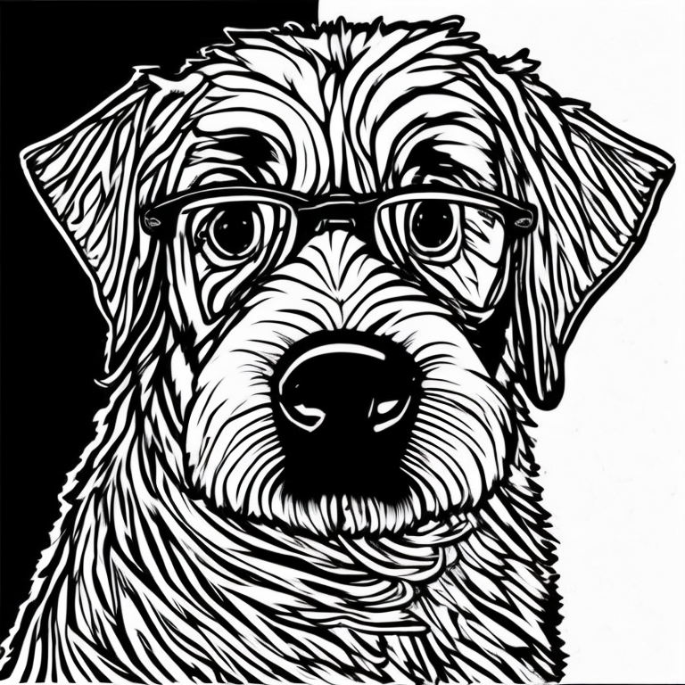 cachorro preto e branco fundo branco para colorir coloring page