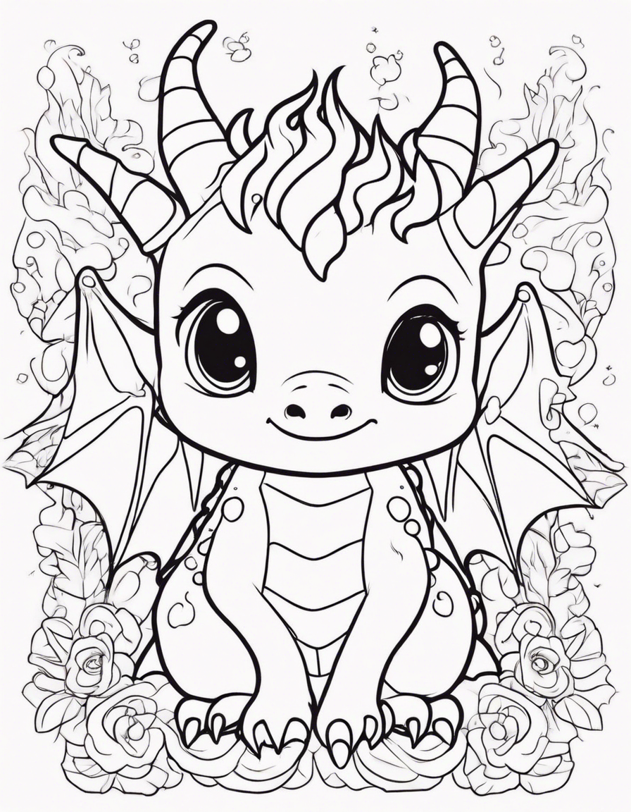 kawaii dragon coloring page