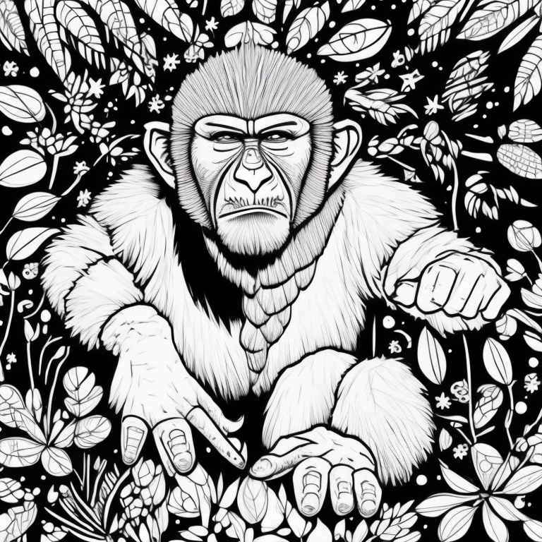 crie  um macaco preto e branco para colorir coloring page