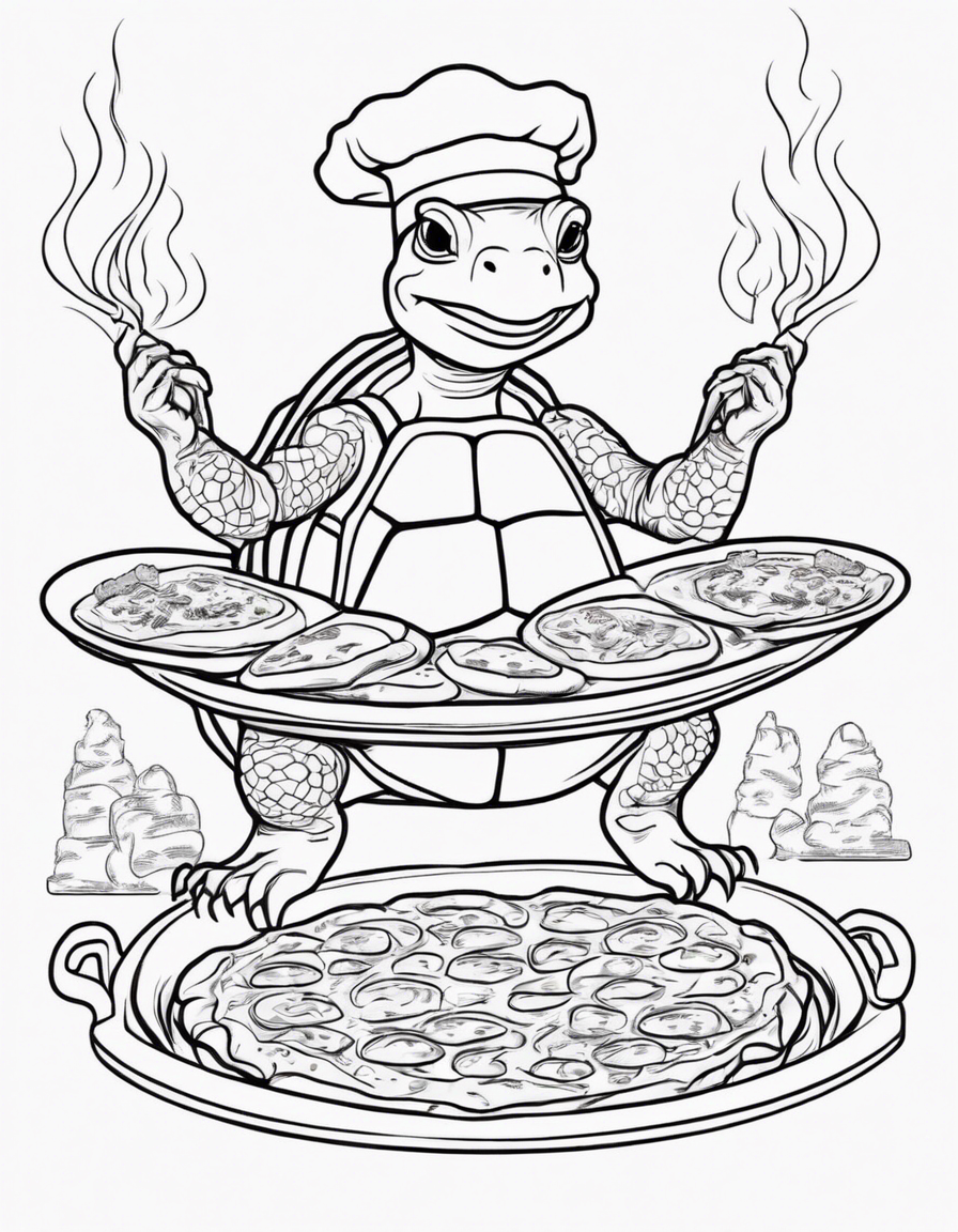 turtle that is cooking pizza coloring page