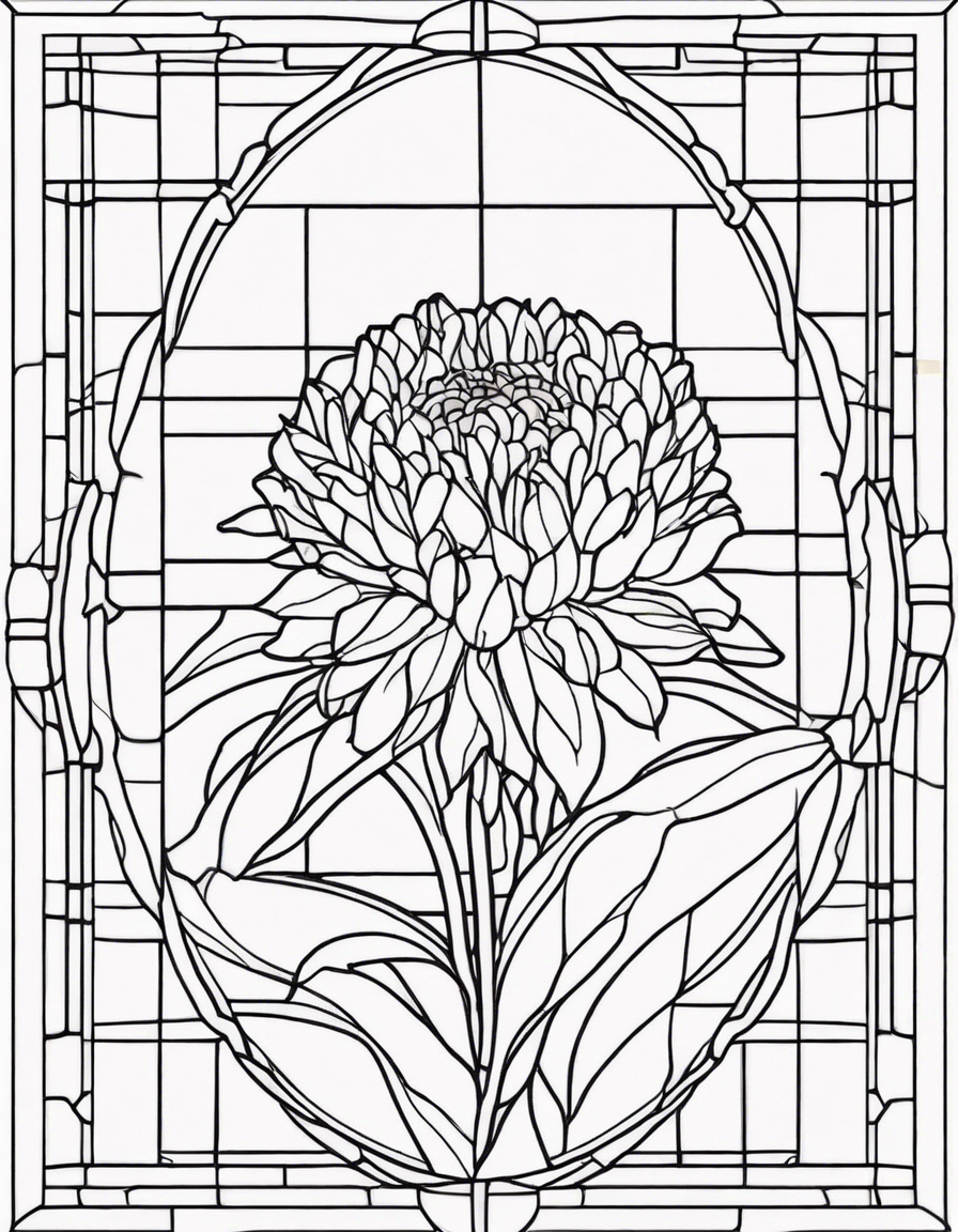 Square stained glass window with asters coloring page