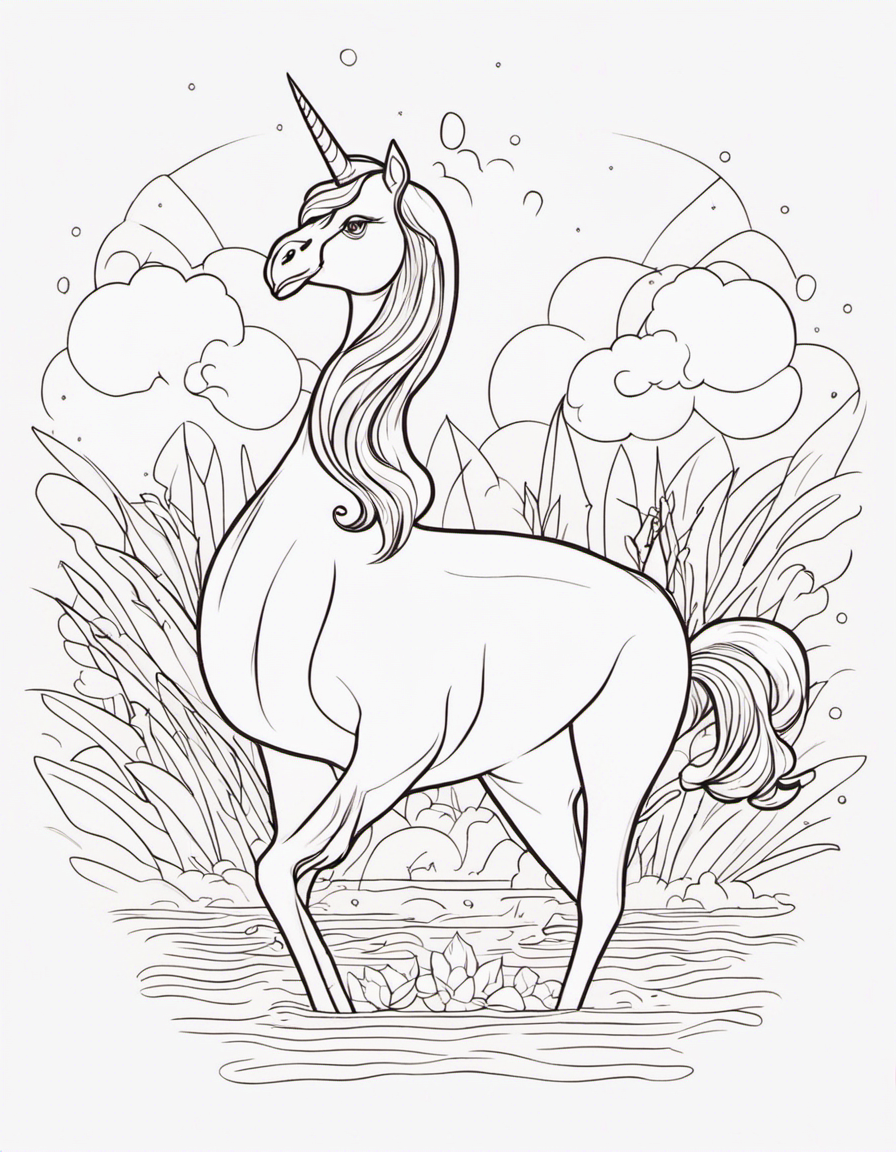 flamingo riding a unicorn coloring page