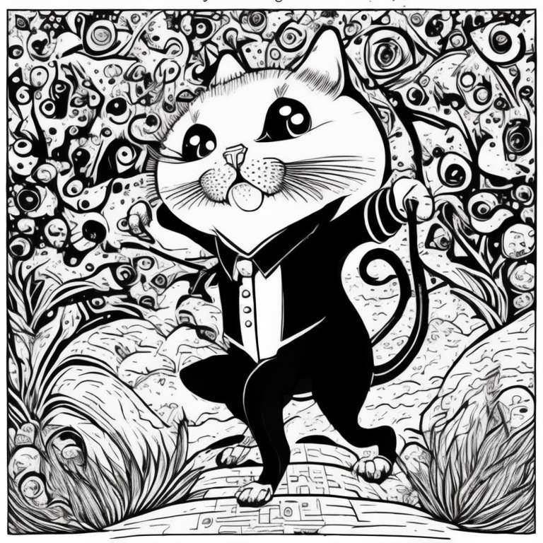 Un gato bailando bajo la lluvia  coloring page