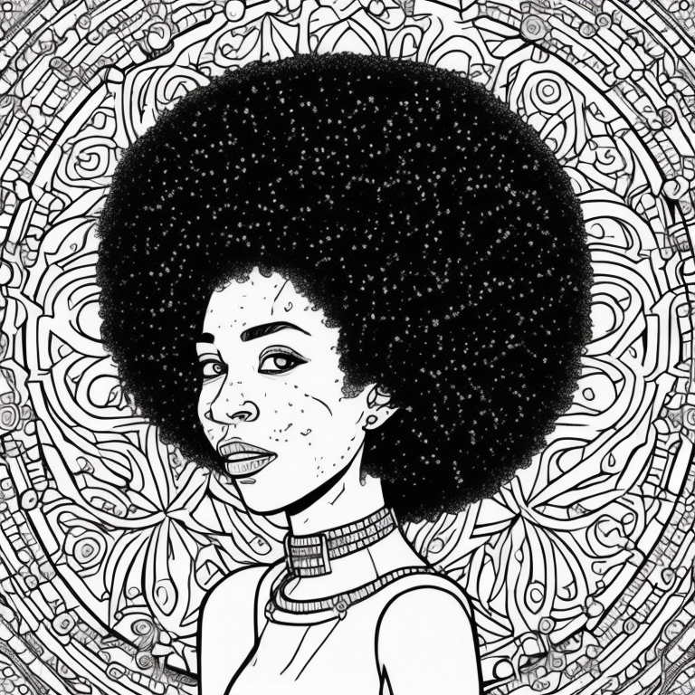 girl with afro surrounded by mandalas