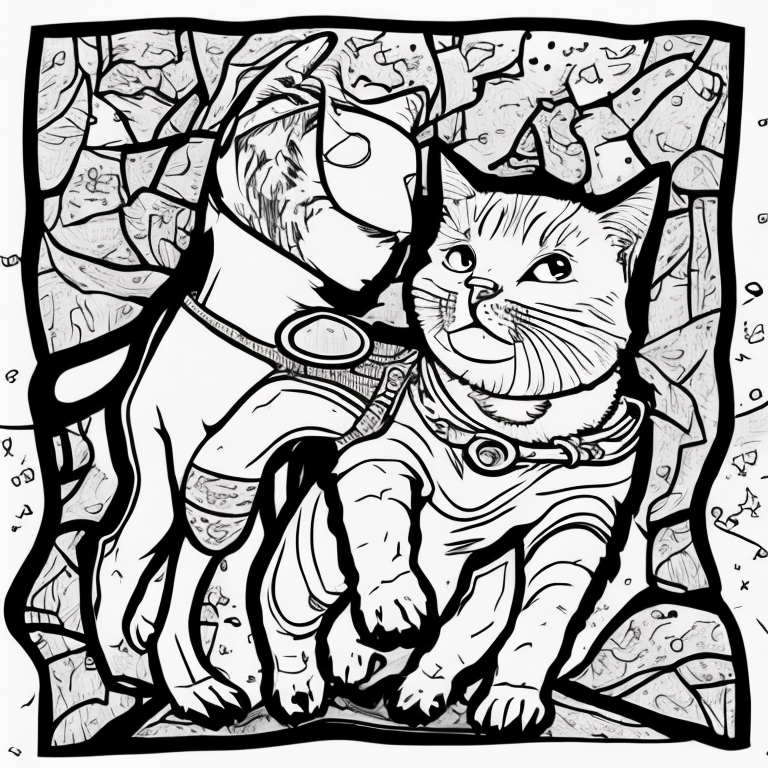 cat riding a dog coloring page