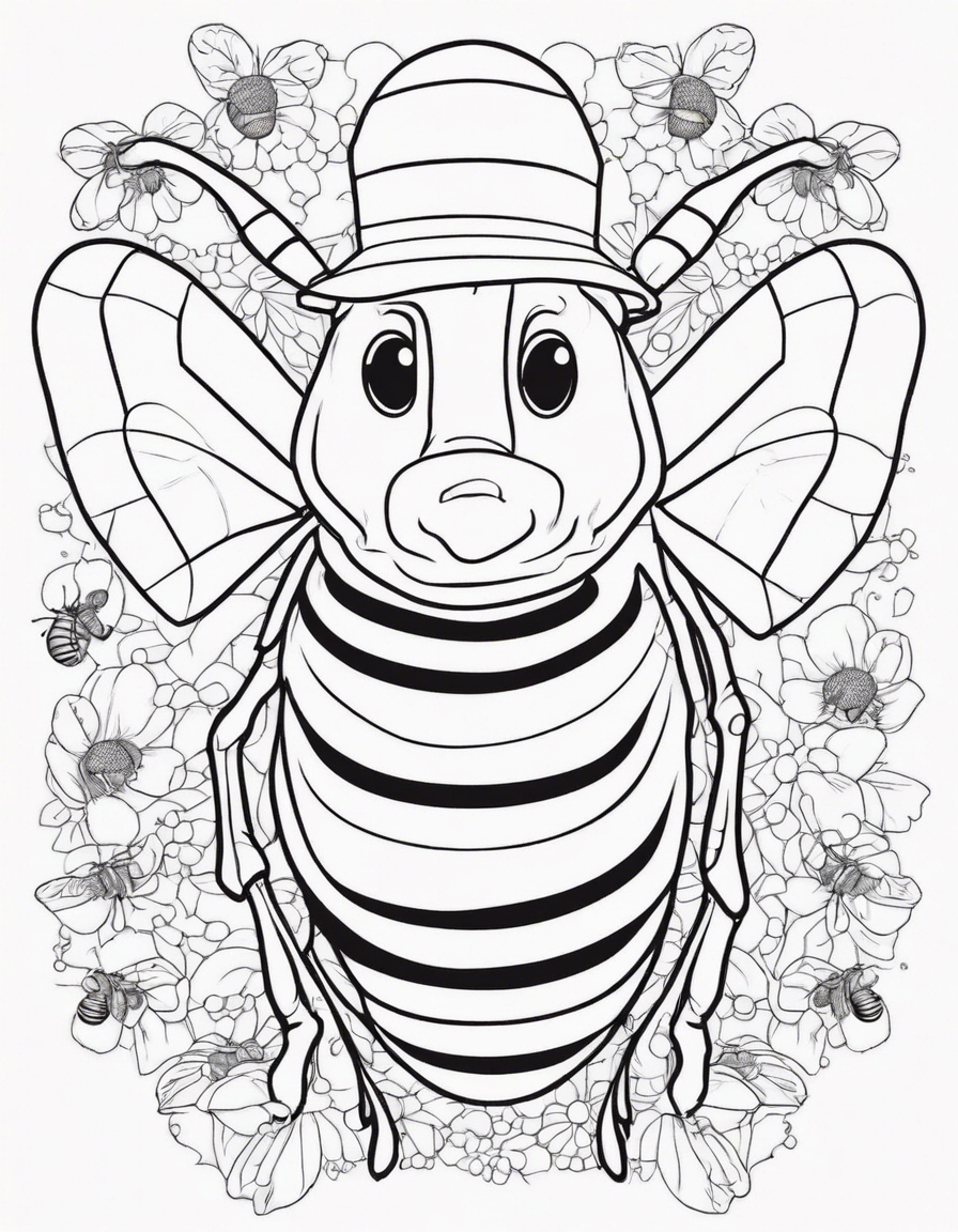 Bee wearing a hat coloring page