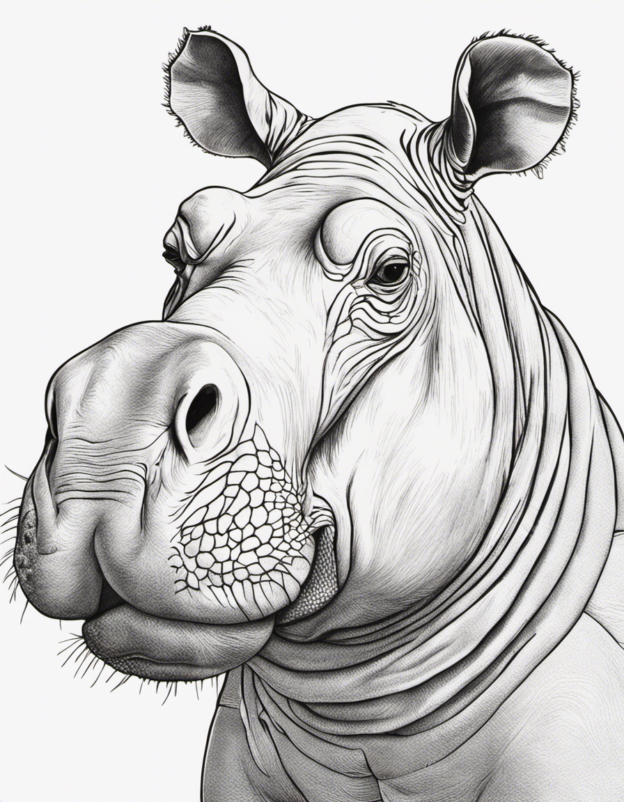 realistic hippo coloring page