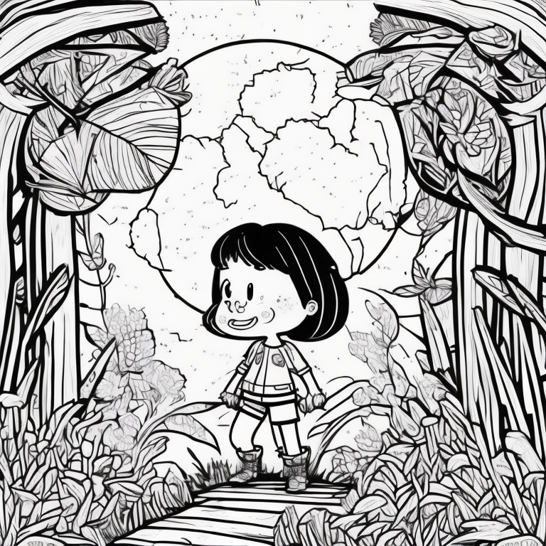 a cute girl in jungle coloring page