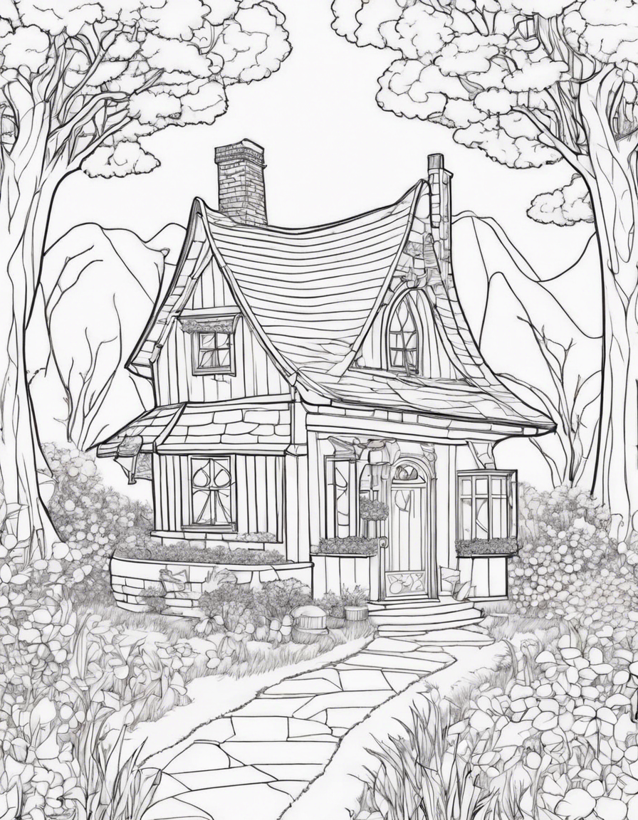 Fairy cottage coloring page