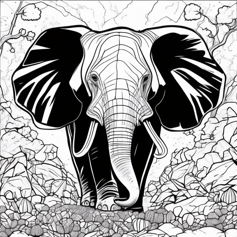 elefante preto e branco fundo branco para colorir coloring page