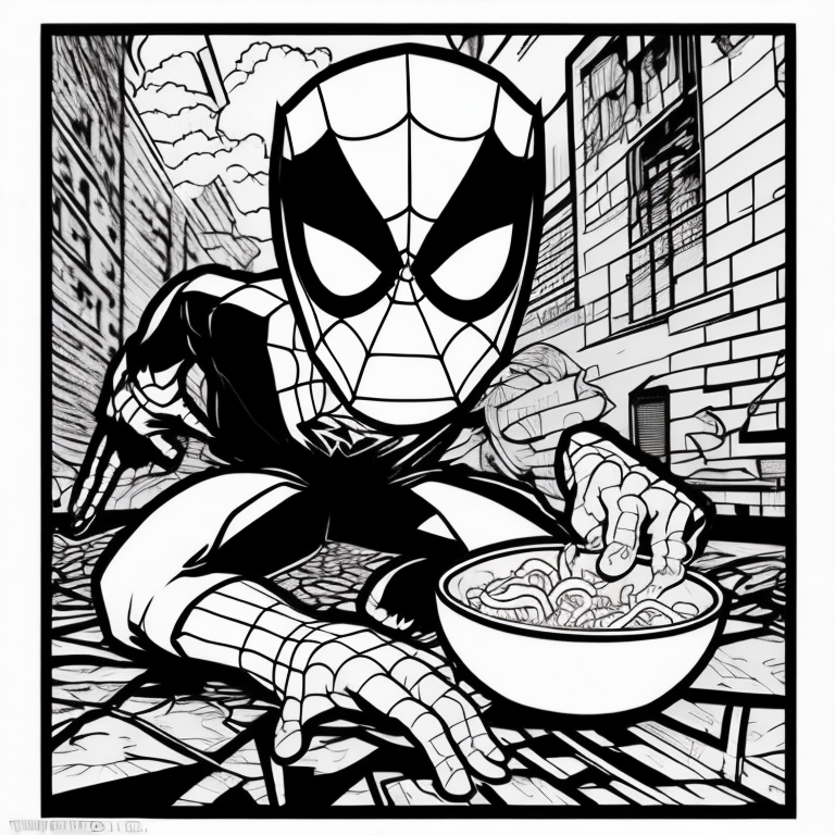 Spider man eating samosa  coloring page