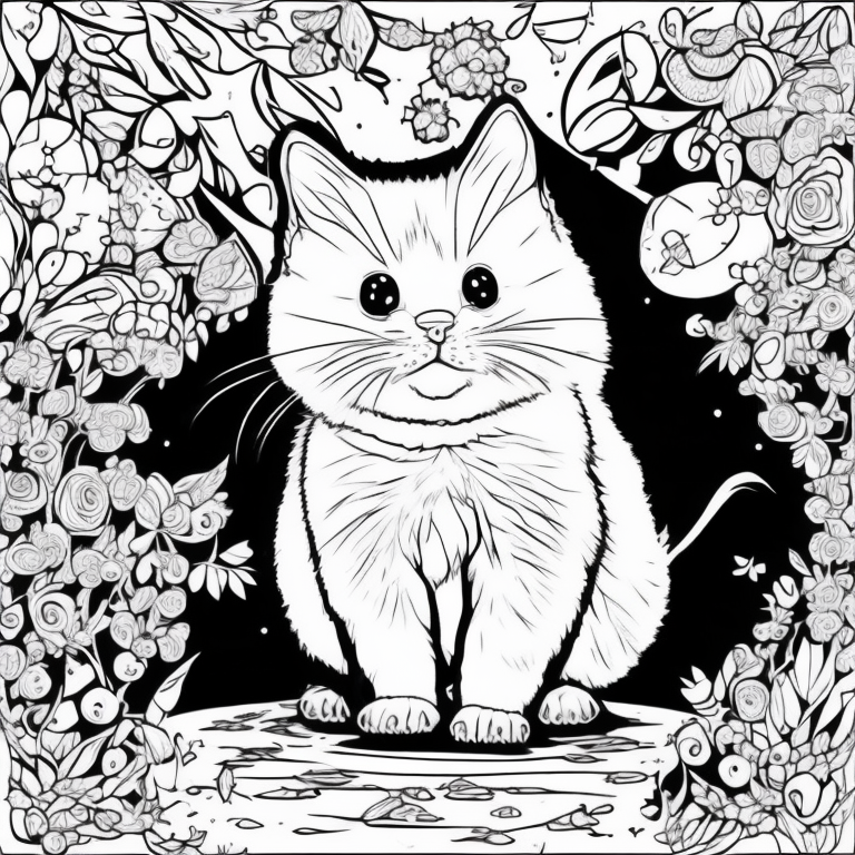 gatinho preto e branco para colorir coloring page