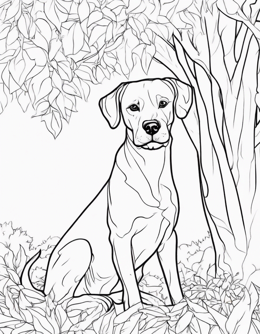 magya viszla dog under a tree coloring page