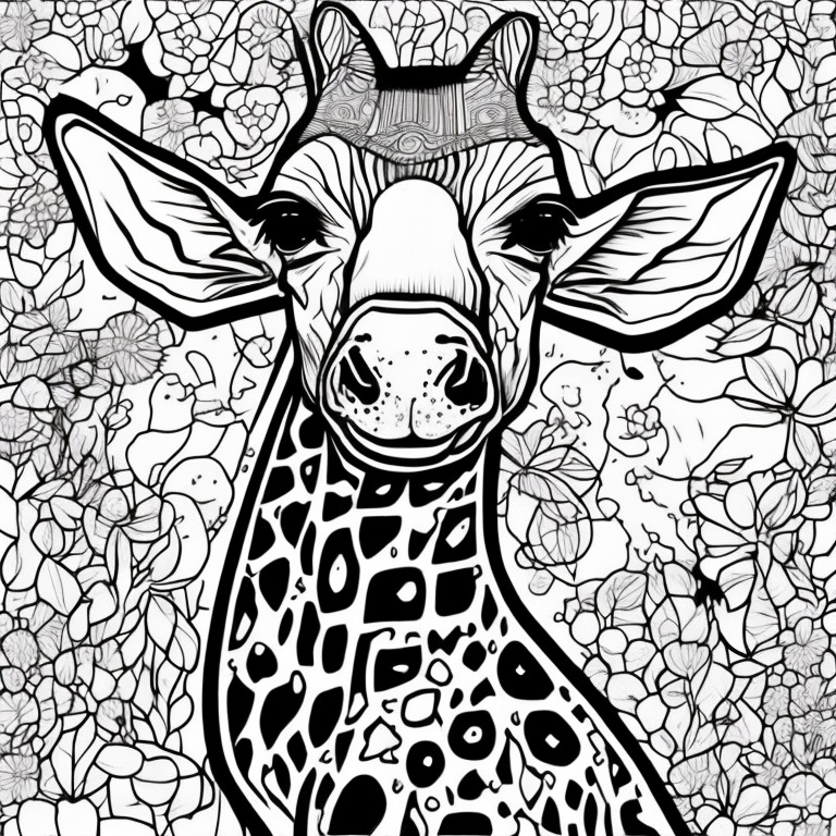 crie uma girafa preto e branco para colorir coloring page