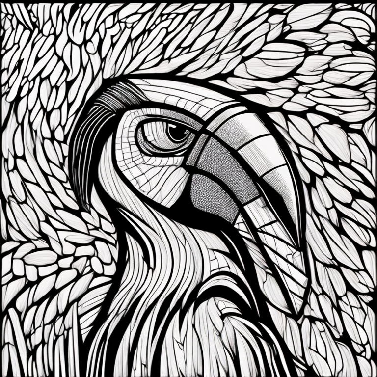 Macro, Geometric, Hornbill face built out of 3-dimension coloring page