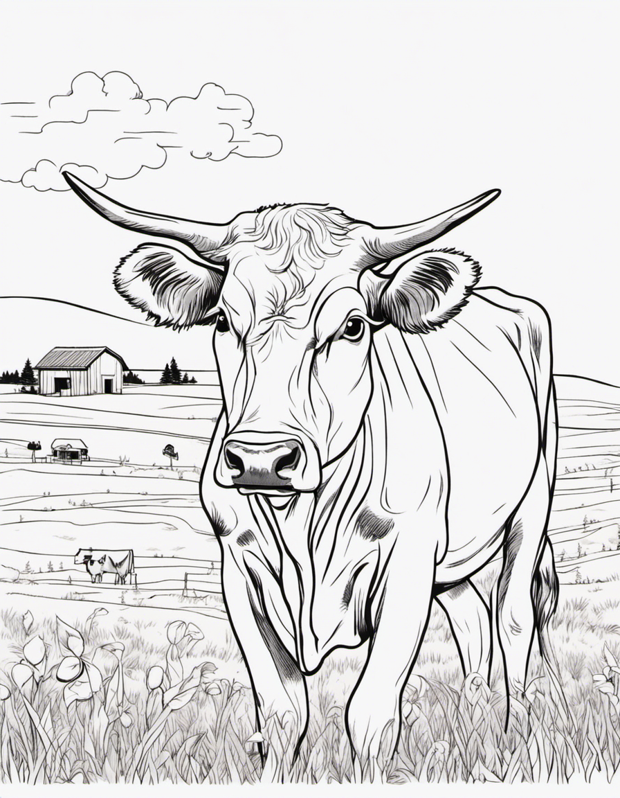 cow on a farm coloring page