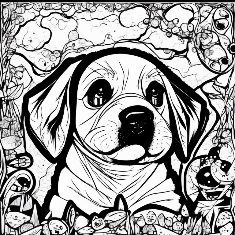 crie um cachorro preto e branco para colorir coloring page