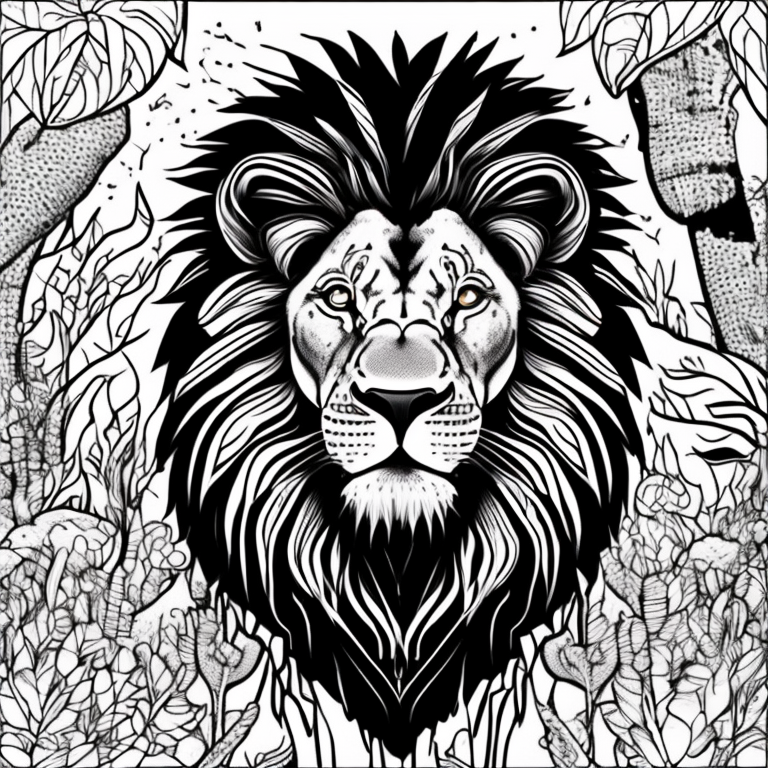 Lion in a jungle coloring page