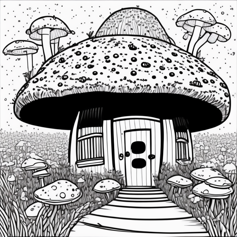 mushroom shaped house, cute coloring page